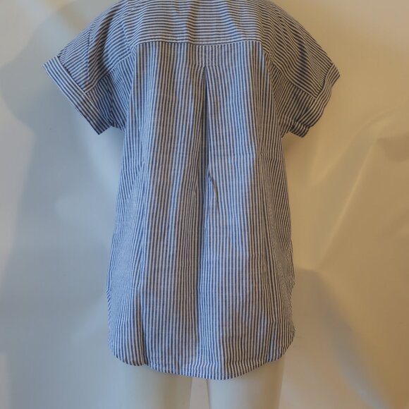 NWT Womens Romi Basha Blue, White Striped "Miami" Button Down Shirt S* - Picture 5 of 7